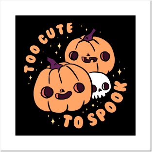 Too cute to spook a fun halloween pumpkin heads with a cute skull Posters and Art